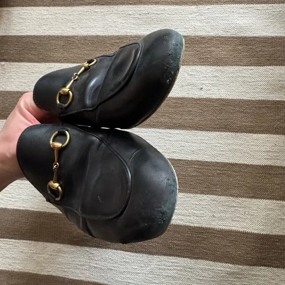 Gucci Black Leather Mules with Gold Detail - Picture 2 of 5